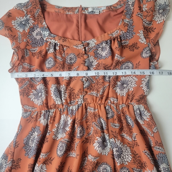 Madewell sheer sleeve button front midi dress floral burnt orange 4 - Picture 12 of 16